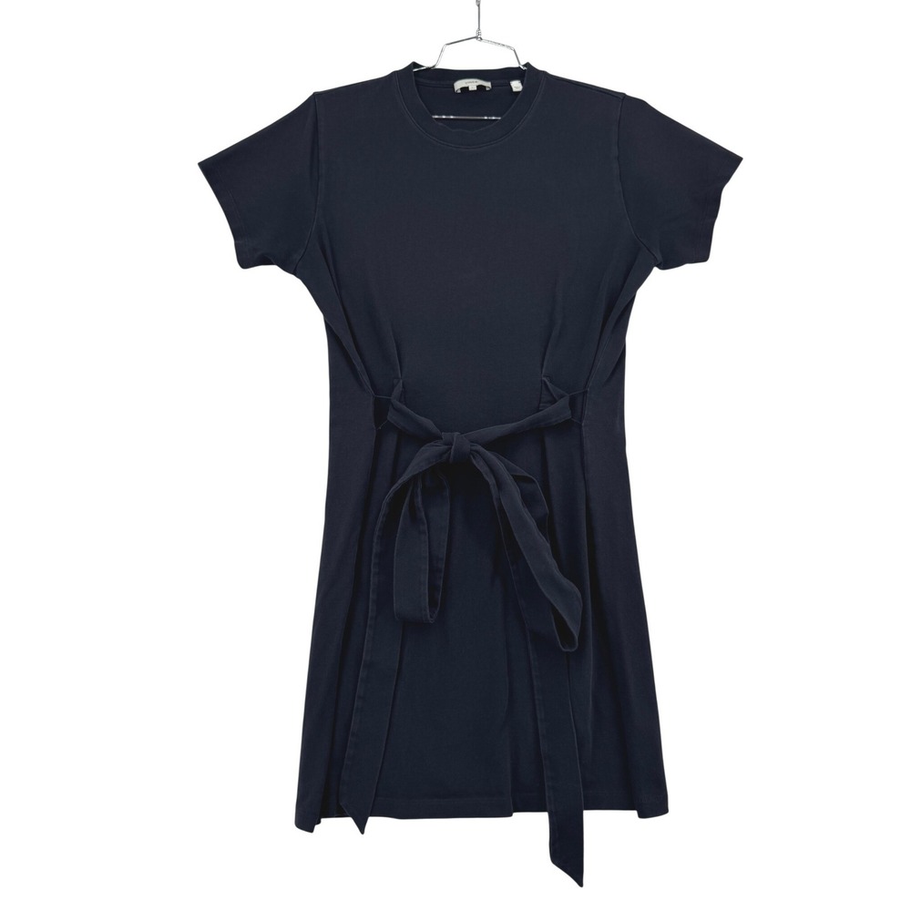 Vince Waist Tie T-Shirt Dress Womens L Black Good Cotton V647483502